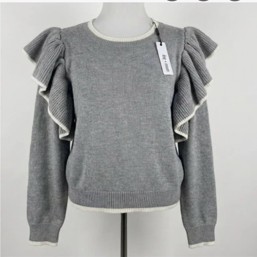 Chic Gray Ruffle Sweater - Picture 4 of 4
